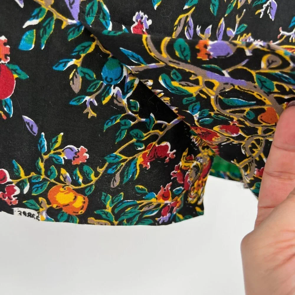 Black Vintage Handmade Miniskirt‎ with Cockatoo Parrots Lined Size XS